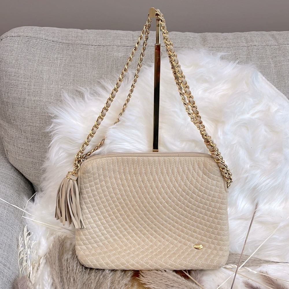 EUC Bally - Vintage Cream Diamond Quilted Leather Convertible Shoulder Purse‌‌‌